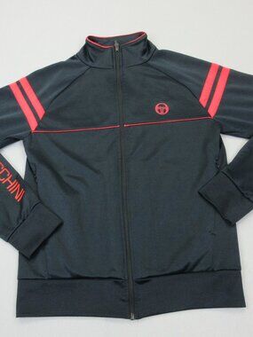 Sergio Tacchini Track Jacket Mens Medium Black Full Zip Tennis Stripe Red